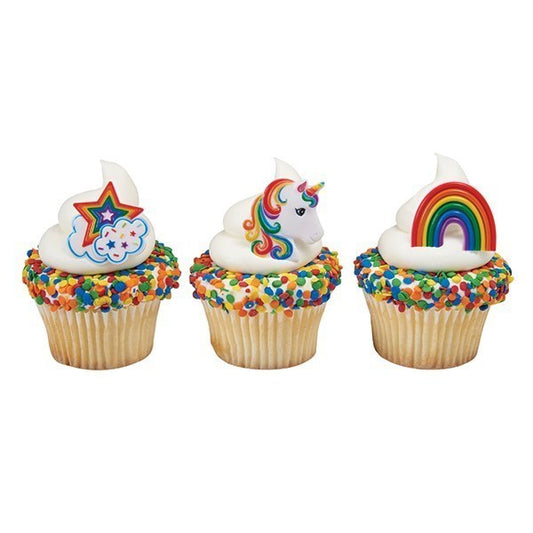 Rainbow & Unicorn Cake Cupcake Decorating Rings - 40mm - 3 Designs. 1 of Each Design Included.