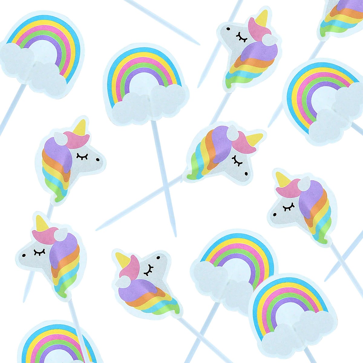 Unicorn And Rainbow Cupcake/Cake Decorative Pics. 24 Pack.