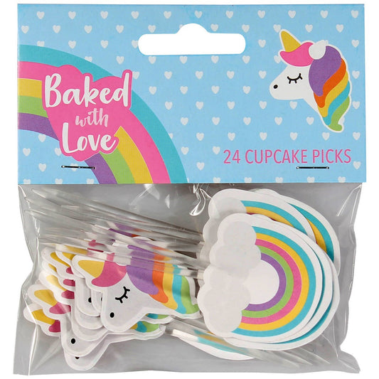 Unicorn And Rainbow Cupcake/Cake Decorative Pics. 24 Pack.