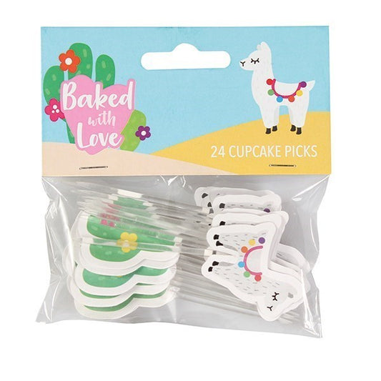 Llama And Cactus Decorative Cake Cupcake Pics. 24 Pack