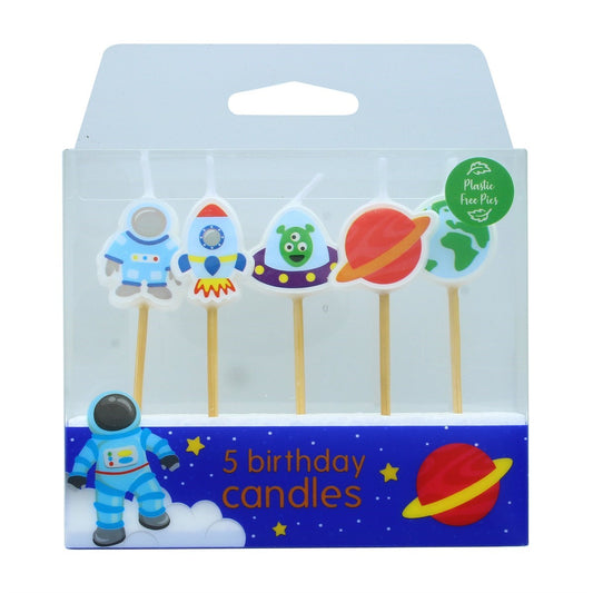 5 Space Cake Cupcake Candles With Bamboo Pic - 70mm