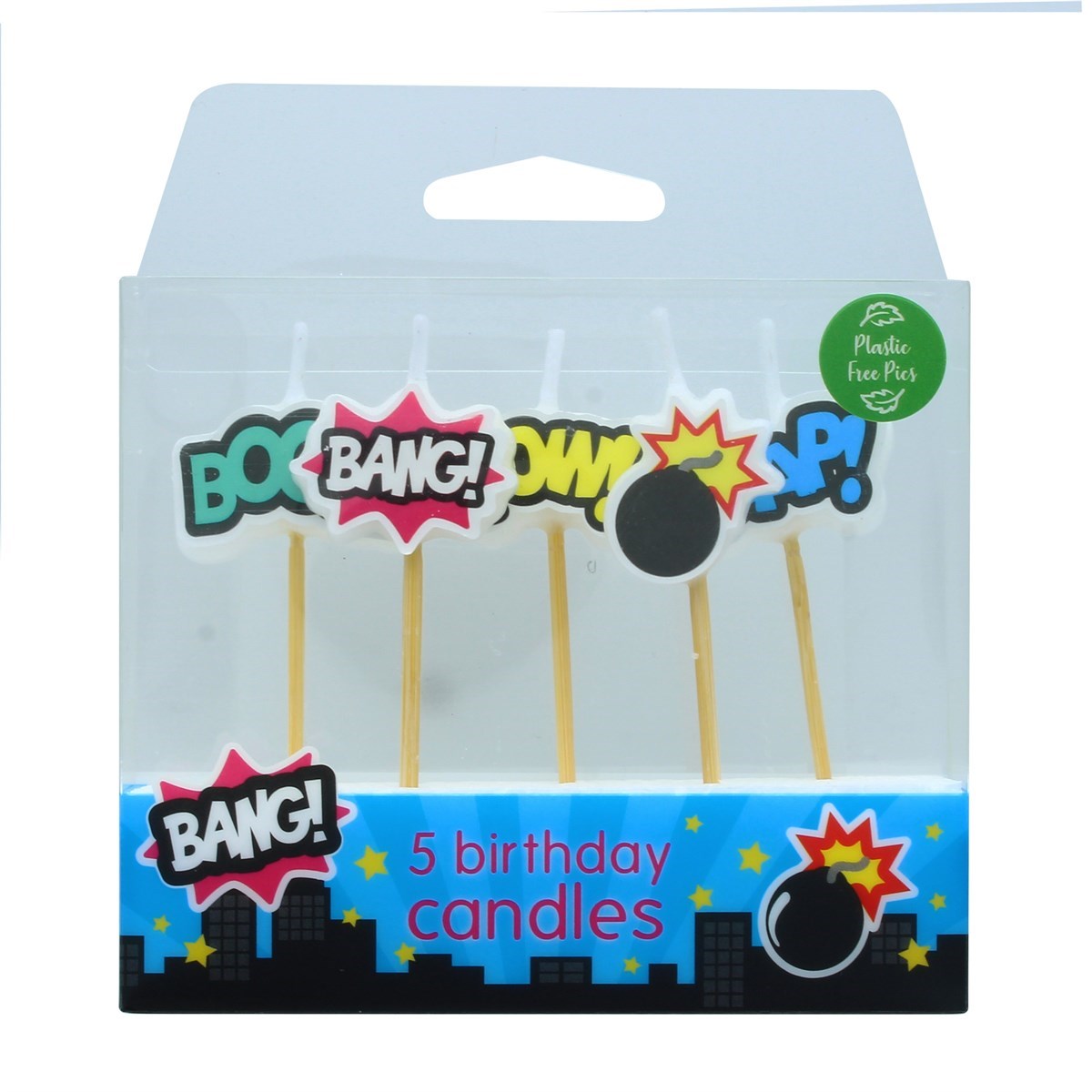 5 Superhero Cake Cupcake Candles With Bamboo Pic - 70mm