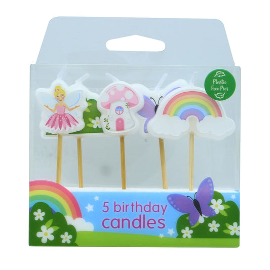 5 Fairy Garden Cake Cupcake Candles With Bamboo Pic - 70mm