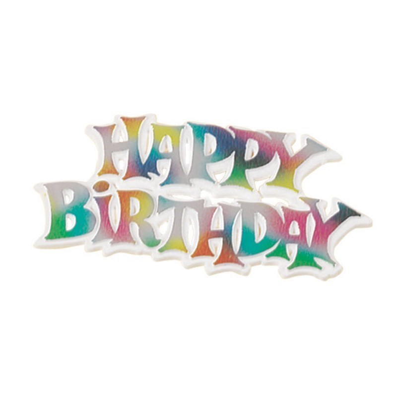 Happy Birthday Cake Cupcake Motto - 76mm. Available in Pink, Blue, Rainbow, Silver and Gold.