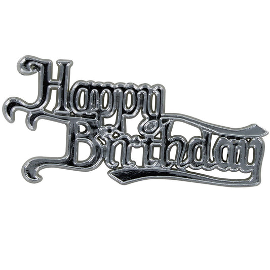 Happy Birthday Silver Coloured Cake Cupcake Motto - 73mm