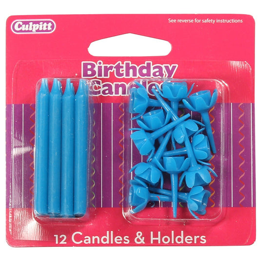 Culpitt Birthday Cake Cupcake Candles With Holders - pack of 12 - Blue