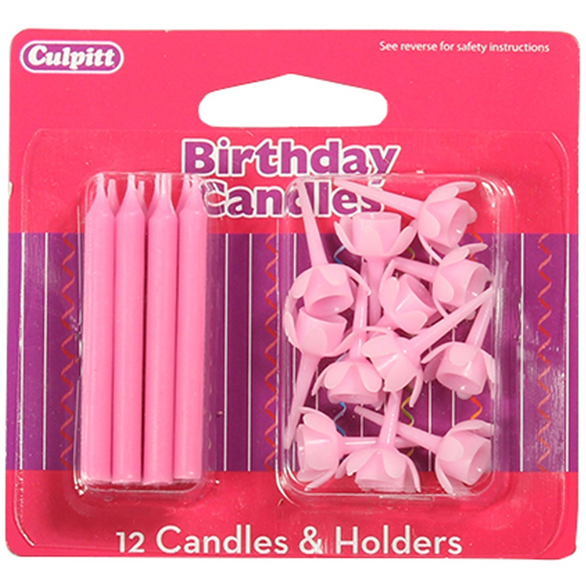 Culpitt Birthday Cake Cupcake Candles With Holders - pack of 12 - Pink