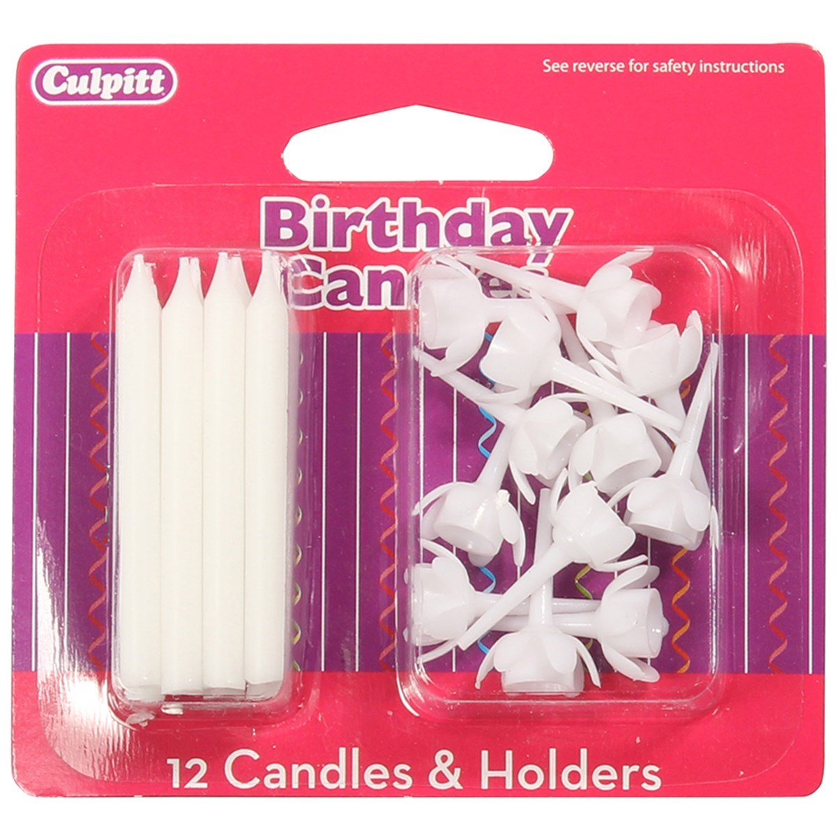 Culpitt Birthday Cake Cupcake Candles With Holders - pack of 12 - White