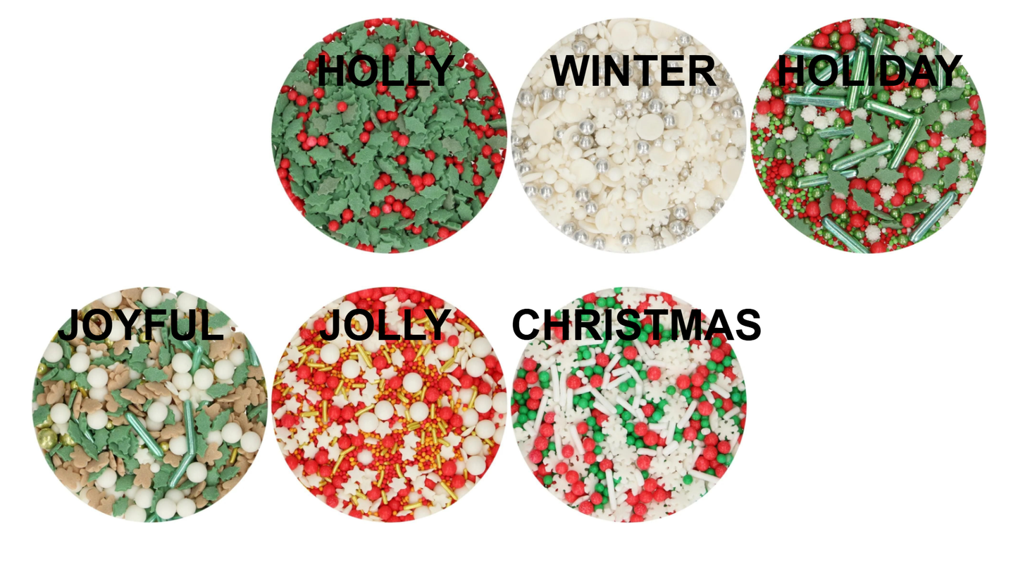 Christmas Sprinkles Edible Decorations Cupcake Cake Ice Cream Puddings Medley FUNCAKES. 6 Styles To Choose From.