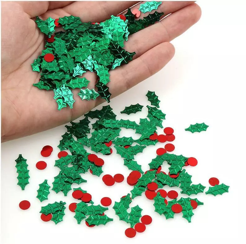 Christmas HOLLY & BERRY Party Table Confetti Decorations Sprinkles Reusable 15g