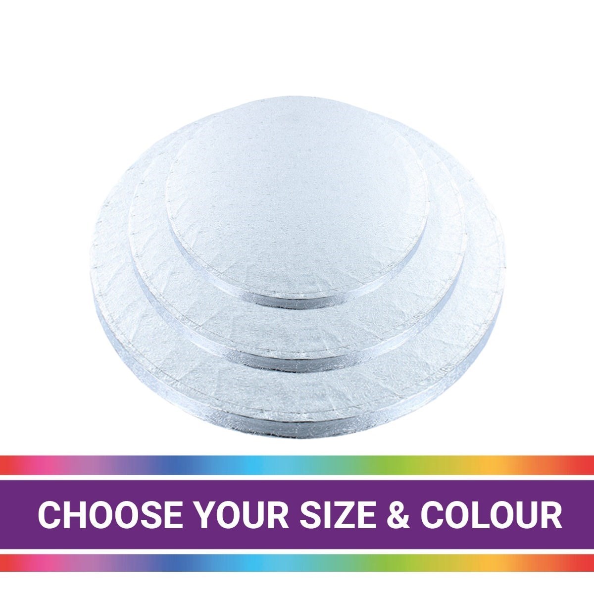 Silver Round Shaped Cake Boards Drums 12mm Thick - Choose your size