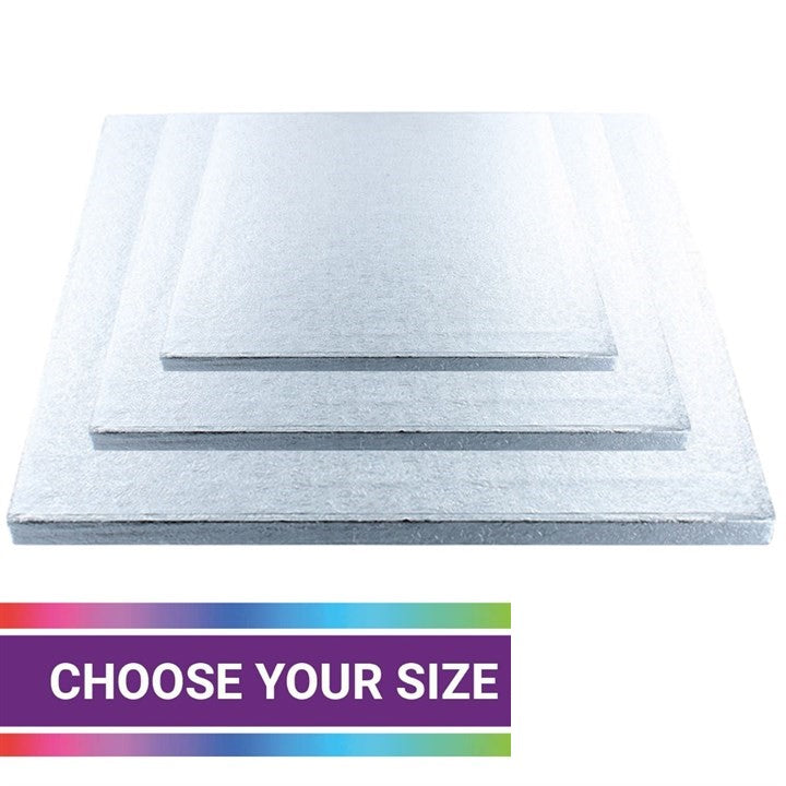 Silver Square Shaped Cake Boards Drums 12mm Thick - Choose your size