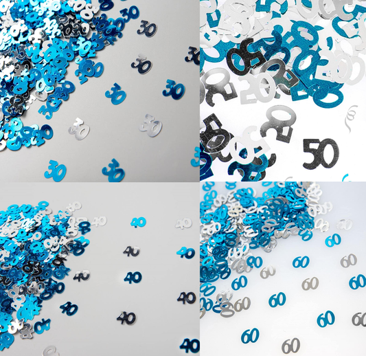 Blue and Silver Birthday Table confetti 18th, 21st, 30th, 40th, 50th, 60th, 70th