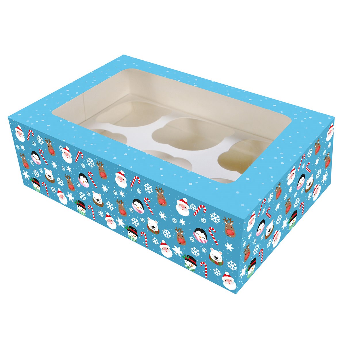 Christmas Friends Blue 10" Cake or 6/12 Cupcake Box. Perfect for all of your festive cakes and bakes.