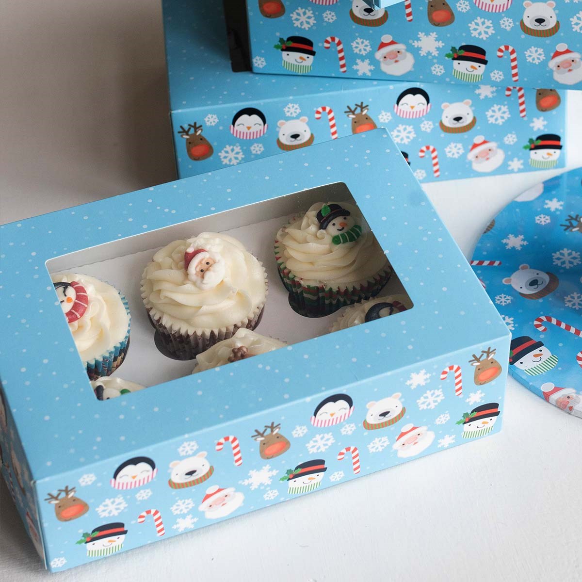 Christmas Friends Blue 10" Cake or 6/12 Cupcake Box. Perfect for all of your festive cakes and bakes.