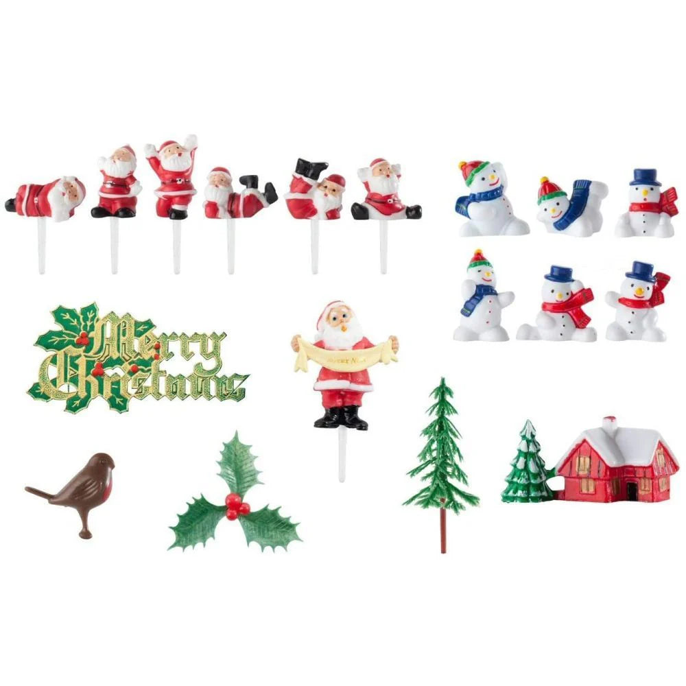 Christmas Cake 4pc Decorating Topper Set Random Assortment. Also Perfect for Festive Treats, Cupcakes and Yule Log