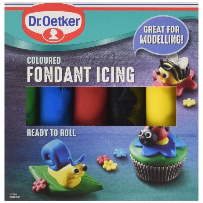 5 Pack Dr. Oetker Multicolour Ready To Roll Fondant Icing 5 x 100g. Green, Blue, Red, Black & Yellow