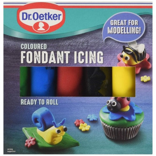 5 Pack Dr. Oetker Multicolour Ready To Roll Fondant Icing 5 x 100g. Green, Blue, Red, Black & Yellow