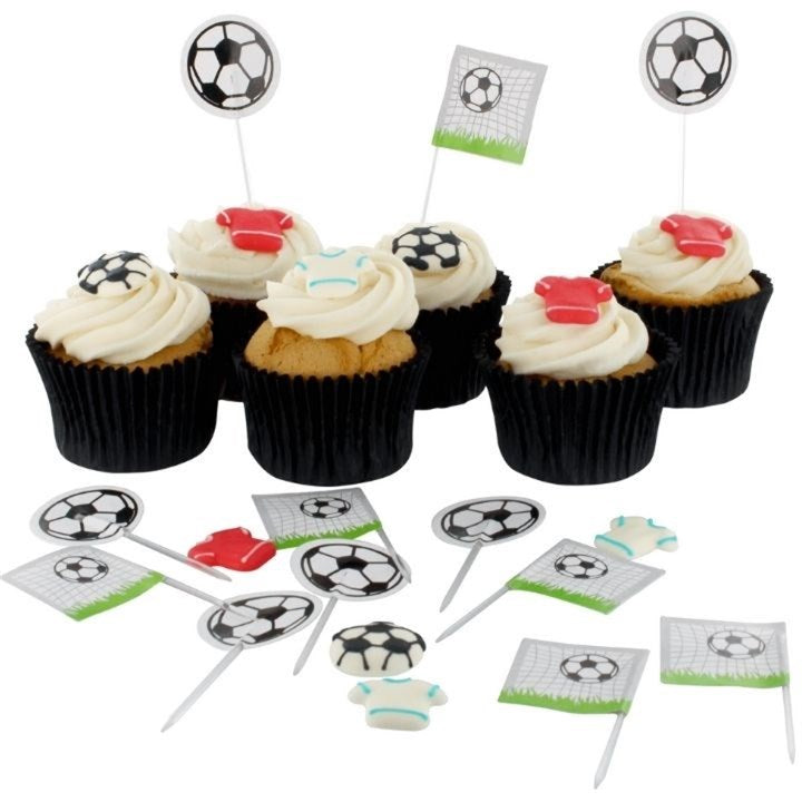 Football Birthday Decorating Set 3pc. Cake Cupcake Cases Candles Pics Party Set Pack Decorations.