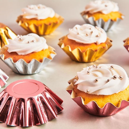 Metallic Bloom Cupcake Cases Muffin Cake Paper Baking Cups Thick High Quality FUNCAKES 48Pk