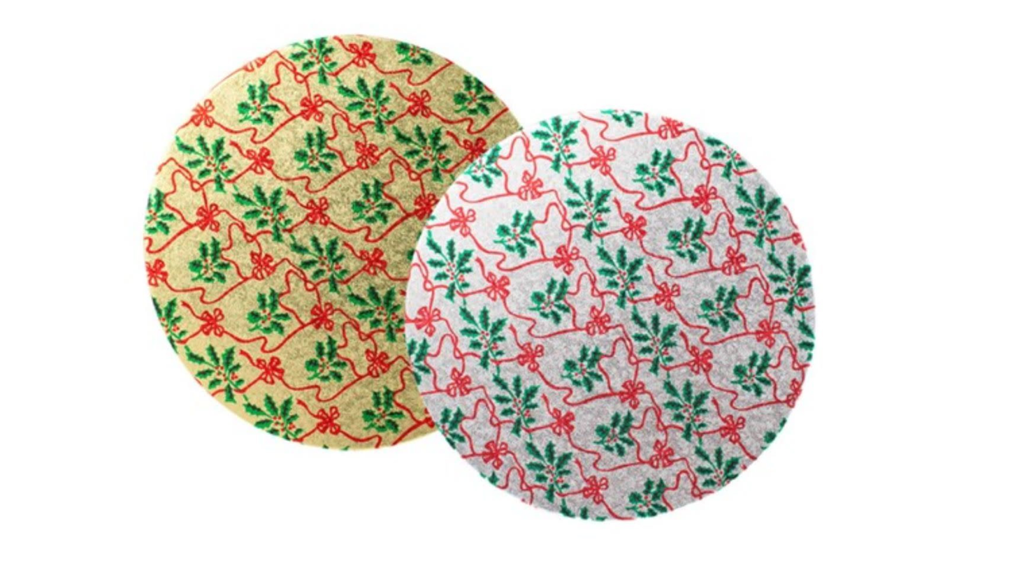 Christmas Cake Drum/Board ROUND 10" 12mm Thick. Choose from 4 Brilliant Festive Designs