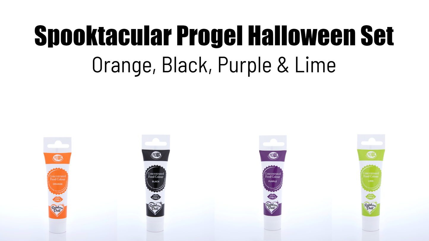 Spooktacular Progel Halloween Set 4 Pk - Orange, Black, Purple and Lime. Great for Cakes Cupcakes Cookies Fondant Parties Treats and More