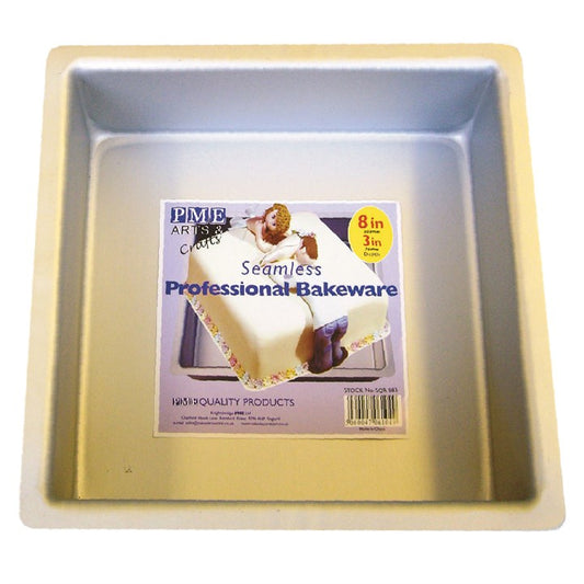 PME Seamless 8" Square or Round Baking Tins Trays 3" Deep