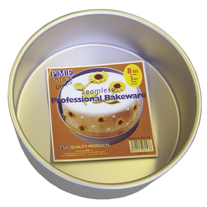 PME Seamless 8" Square or Round Baking Tins Trays 3" Deep