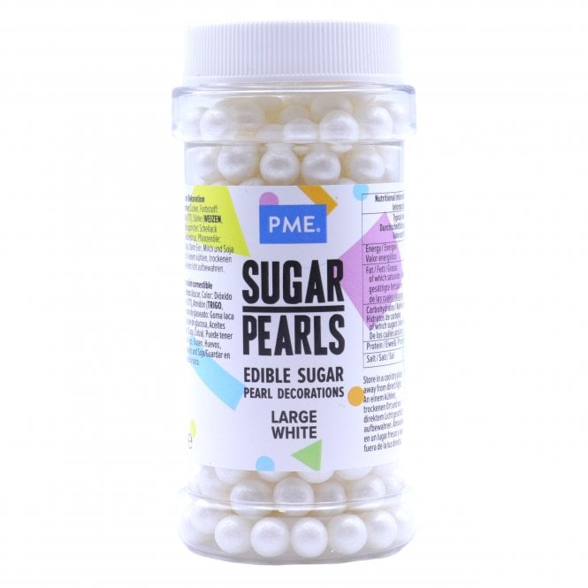 PME White - 7mm Sugar Pearls 90g Edible Sprinkles Confetti Decorations Cakes Cookies Cupcakes Wedding