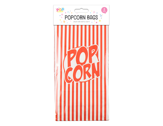 8Pk Paper Popcorn Bag Red and White Stripes Vintage Cinema Movie Night Snacks Party Wedding