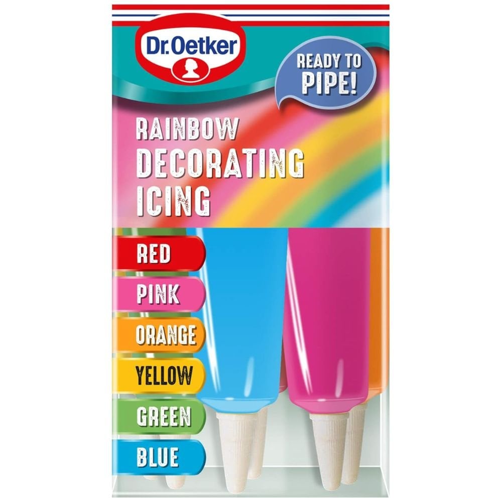 Rainbow Icing Decorating and Writing Tubes Baking Cakes Cupcakes Biscuits Dr Oetker Set of 6