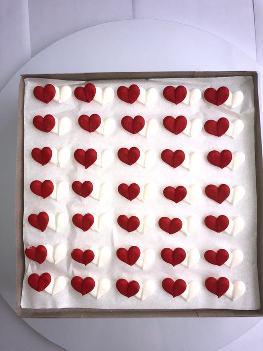 100 Pk Handmade Red and White Hearts Sugar Valentine Cake Cupcake Edible Decorations. Perfect for Wedding, Anniversary and Celebration Cakes.