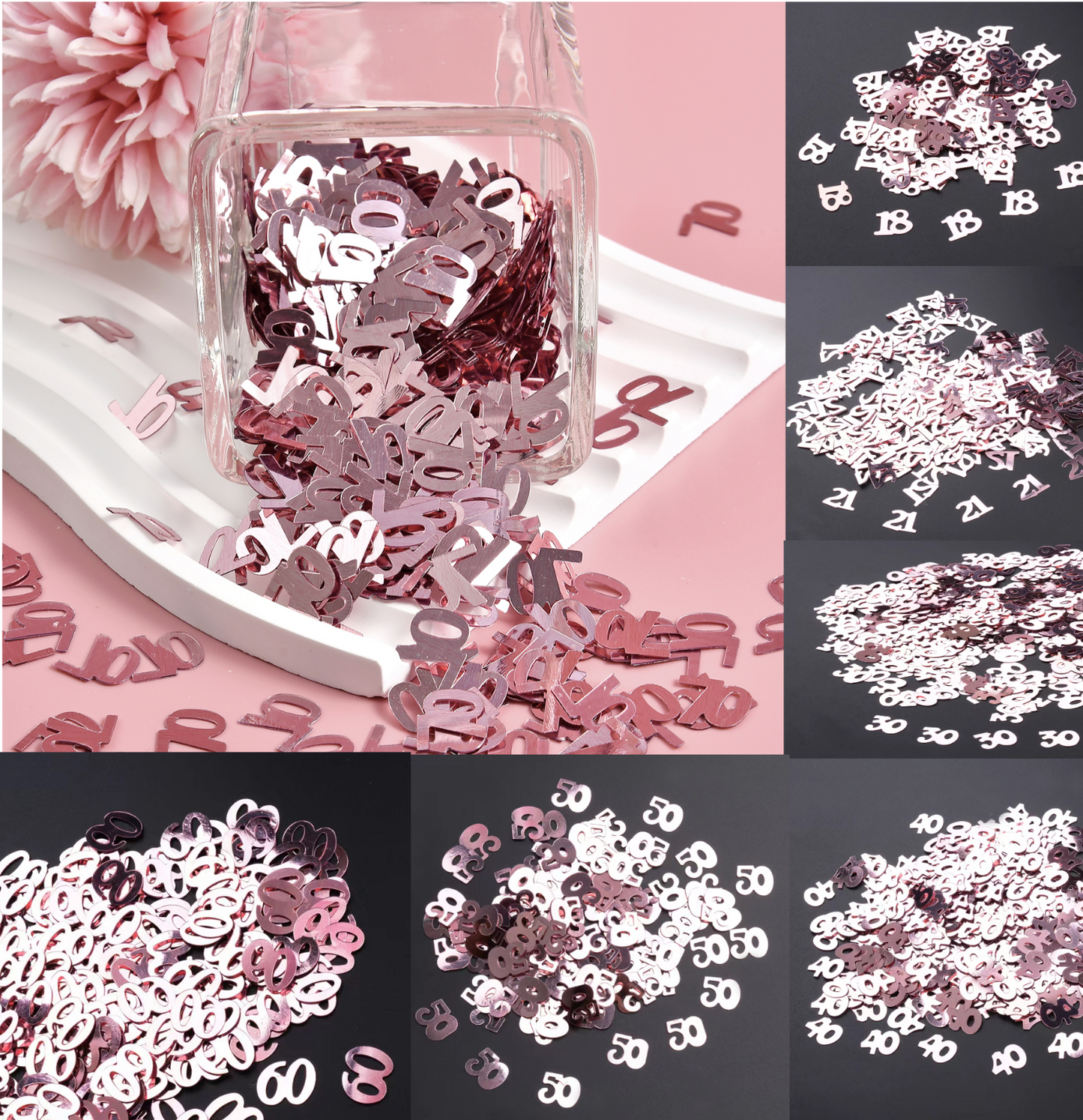 Rose Gold Birthday Table confetti 18th, 21st, 30th, 40th, 50th, 60th, 70th