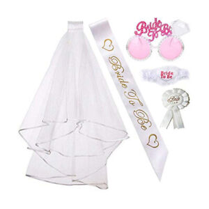 Full Set of Hen Party accessories including: Glasses, Veil, Garter, Sash and Rosette