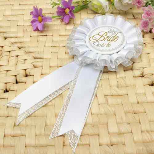 Bride To Be Rosette Hen Night Party Do Gift Filler Badge White Silver Accessory