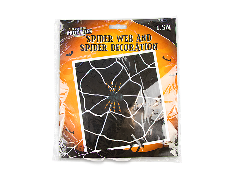 Halloween Giant Fake Spider + Web 1.5m Scary Prop Indoor Outdoor Party Decoration