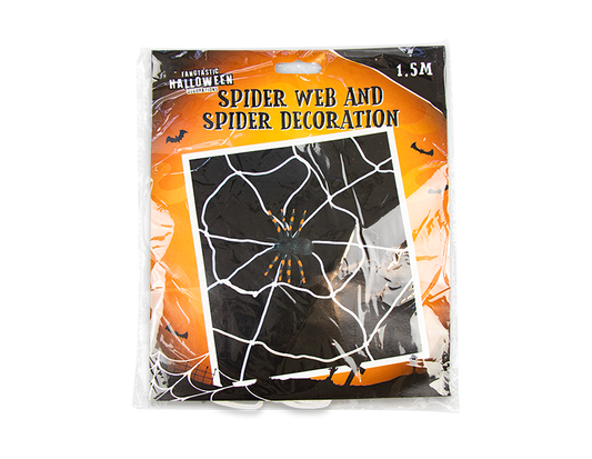 Halloween Giant Fake Spider + Web 1.5m Scary Prop Indoor Outdoor Party Decoration