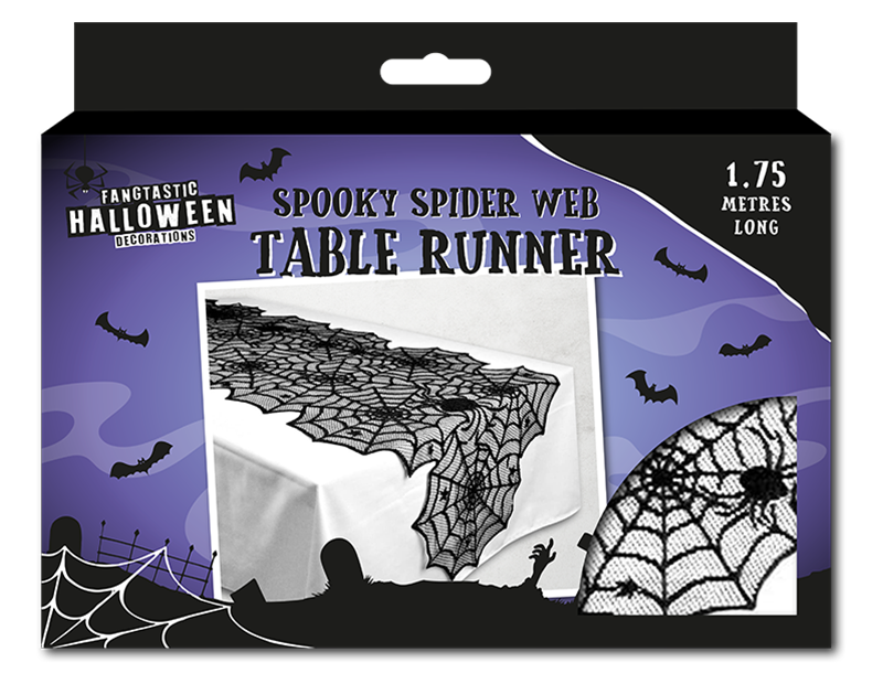 1.75m Halloween Spider Web Table Runner Party Decoration Buffet