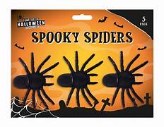 Halloween Spooky Spiders 3 Pack Party Decoration Props Prank Plastic Fake Decor 9cm