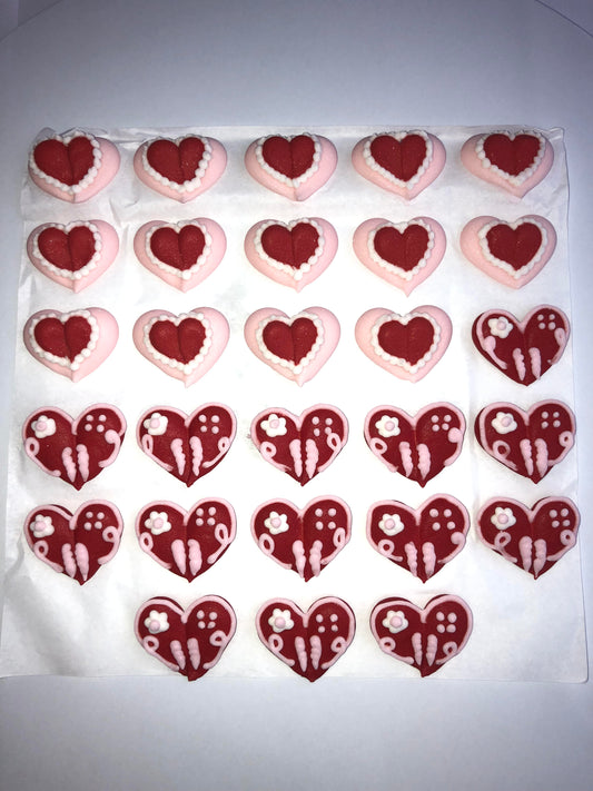 100 Pk Handmade Red, Pink and White Hearts Sugar Valentine Cake Cupcake Edible Decorations. Perfect for Wedding, Anniversary and Celebration Cakes.